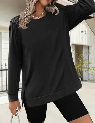 Zeagoo Fall Tops for Women 2025 Long Sleeve Shirts Casual Cotton Blouses Dressy Casual Pleated Tunics Sweartshirts - 4