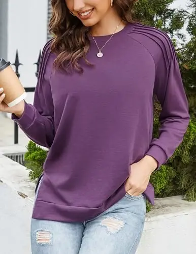 Zeagoo Tunic Sweatshirts for Women Crewneck Lightweight Sweaters Raglan Long Sleeve Shirts Spring Fashion Tops 2026 - 3