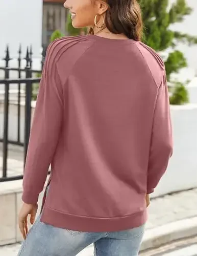Zeagoo Tunic Tops for Women 2025 Spring Long Sleeve Shirts Dressy Casual Crewneck Pleated Cute Tops Side Split Sweatshirts - 6