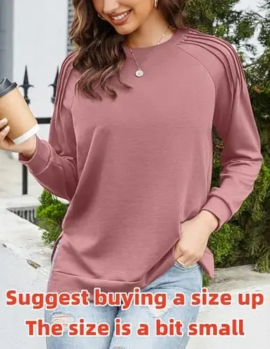 Zeagoo Tunic Tops for Women 2025 Spring Long Sleeve Shirts Dressy Casual Crewneck Pleated Cute Tops Side Split Sweatshirts - 4