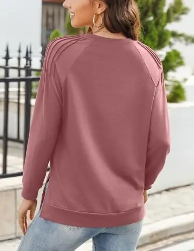 Zeagoo Fall Tops for Women 2025 Long Sleeve Shirts Casual Cotton Blouses Dressy Casual Pleated Tunics Sweartshirts - 6
