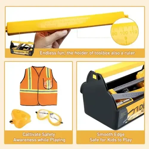 Zealous Kids Tool Set for Boys,Toddler Tool Set with Kids Tool Box & Electronic Toy Drill,Construction Pretend Play Tools for Kids,Toys for 3 4 5 Year Old Boys,Toddler Boy Toys - 5