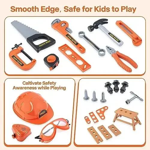 ZEALOUS TOYS Kids Tool Bench-Zealous 79pcs Transformable Set, Toddler Workbench Toy with Electric Drill, Pretend Construction Playset for Boys Girls Age 3+, Orange & Black, HB3222-3 - 3