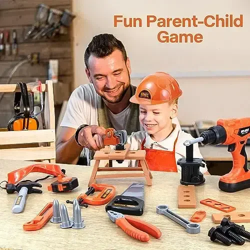 ZEALOUS TOYS Kids Tool Bench-Zealous 79pcs Transformable Set, Toddler Workbench Toy with Electric Drill, Pretend Construction Playset for Boys Girls Age 3+, Orange & Black, HB3222-3 - 6