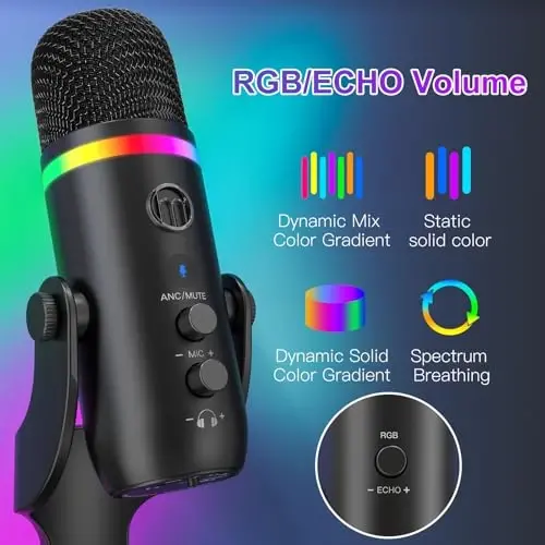 ZealSound Podcast Microphone for PC, USB Noise Cancelling Mic with RGB Lighting, Mute & Gain Control, Zero-Latency Monitoring for Mac, iPhone, iPad, Computer, Streaming, Recording, Podcasting K66 Pro - 4