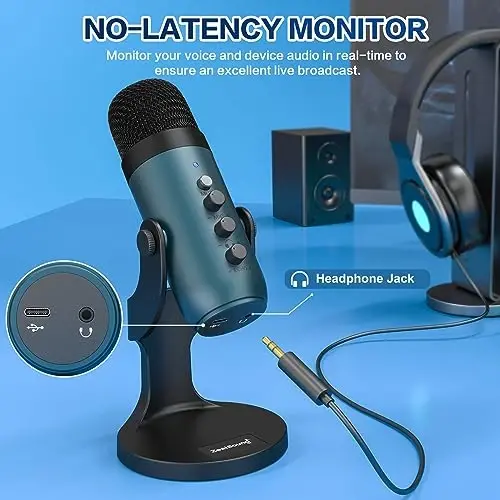ZealSound USB Condenser Microphone,Computer PC Gaming Mic,Plug&Play Microphones for PS 4&5.Monitor Adjust&Volume Control,Mic Gain Control,Mute Button for TikTok,YouTube Podcast on Mac&Windows(Teal) - 4