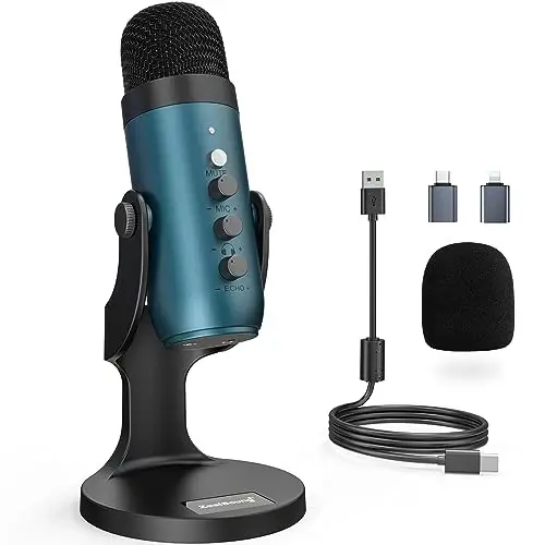 ZealSound USB Condenser Microphone,Computer PC Gaming Mic,Plug&Play Microphones for PS 4&5.Monitor Adjust&Volume Control,Mic Gain Control,Mute Button for TikTok,YouTube Podcast on Mac&Windows(Teal) 