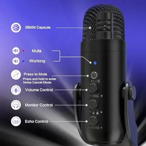 ZealSound USB Microphone, Condenser Computer PC Mic, Plug&Play Gaming Microphones for PS 4&5. Headphone Output&Volume Control, Mic Gain Control, Mute Button Vocal, YouTube Podcast on Mac&Windows (Black) - 4