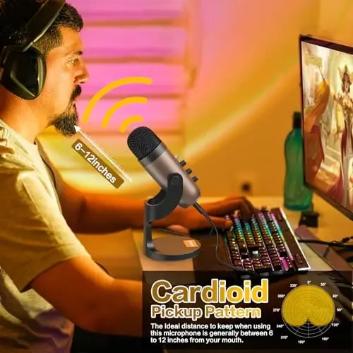 ZealSound USB mikrofon, kondensator kompyuter PC mikrofon, PS 4&5 uchun Plug&Play oʻyin mikrofonlari. Eshitish vositasi chiqishi va ovoz balandligini nazorat qilish, mikrofon daromadini nazorat qilish, vokal, YouTube podkasti uchun Mac&Windows-da oʻchirish tugmasi (oltin) - 6