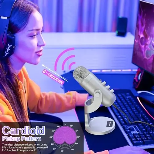 ZealSound USB mikrofon, kondensator kompyuter PC mikrofon, PS 4&5 uchun Plug&Play oʻyin mikrofonlari. Quloqchin chiqishi&Ovoz balandligini boshqarish, Mikrofon kuchaytirishni boshqarish, Ovozni oʻchirish tugmasi Vokal, Mac&Windowsda YouTube Podcast (kumush) - 4