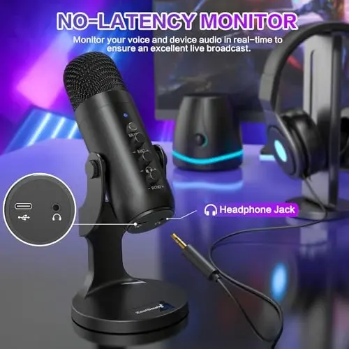 ZealSound USB Microphone,Condenser Computer PC Mic,Plug&Play Gaming Microphones for PS 4&5.Headphone Output&Volume Control,Mic Gain Control,Mute Button Vocal,YouTube Podcast on Mac&Windows(Black) - 5