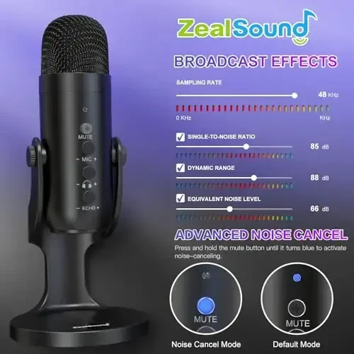 ZealSound USB Microphone,Condenser Computer PC Mic,Plug&Play Gaming Microphones for PS 4&5.Headphone Output&Volume Control,Mic Gain Control,Mute Button Vocal,YouTube Podcast on Mac&Windows(Black) - 3