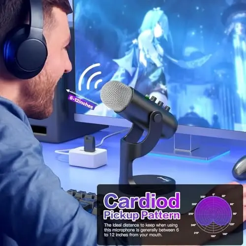 ZealSound Wireless Microphone for PC, Noise Cancellation Podcast Mic with Gain, Mute, Monitor & Echo Control, Cordless Mic for YouTube, ASMR, Podcasting, Streaming, iPhone, iPad, Android, Mac, K66DG - 6