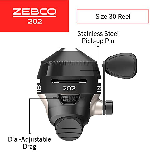 Zebco 202 Spincast Fishing Reel, Size 30 Reel, Right-Hand Retrieve, Durable All-Metal Gears, Stainless Steel Pick-up Pin, Pre-Spooled with 10-Pound Zebco Fishing Line, Black, Clam Packaging - 2