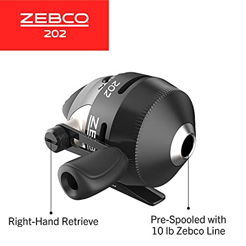 Zebco 202 Spincast Fishing Reel, Size 30 Reel, Right-Hand Retrieve, Durable All-Metal Gears, Stainless Steel Pick-up Pin, Pre-Spooled with 10-Pound Zebco Fishing Line, Black, Clam Packaging - 3