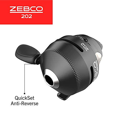 Zebco 202 Spincast Fishing Reel, Size 30 Reel, Right-Hand Retrieve, Durable All-Metal Gears, Stainless Steel Pick-up Pin, Pre-Spooled with 10-Pound Zebco Fishing Line, Black, Clam Packaging - 4