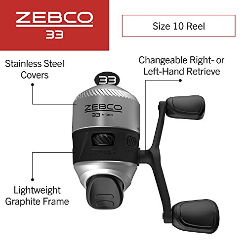 Zebco 33 Mikro Spincast Balıkçılık Makarası, Boyut 10 Makara, Değiştirilebilir Sağ veya Sol El Toplama, Dahili Isırık Uyarısı, 4 lb Zebco Cajun Misinayla Önceden Sarılı, Gümüş/Siyah - 2