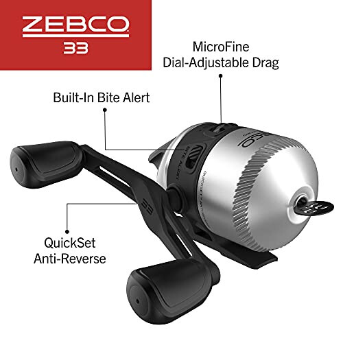 Zebco 33 Mikro Spincast Balıkçılık Makarası, Boyut 10 Makara, Değiştirilebilir Sağ veya Sol El Toplama, Dahili Isırık Uyarısı, 4 lb Zebco Cajun Misinayla Önceden Sarılı, Gümüş/Siyah - 3