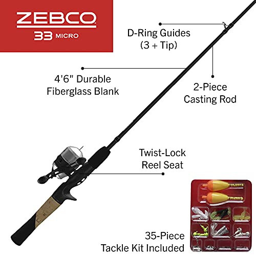 Zebco 33 Mikro Spincast Makara ve 2 Parçalı Olta Seti, 4.5 Fit Olta, Bonus Takım Paketi, Hızlı Ayarlı Anti-Geri Dönüşlü Olta Makarası ve Isırık Uyarısıyla - 2