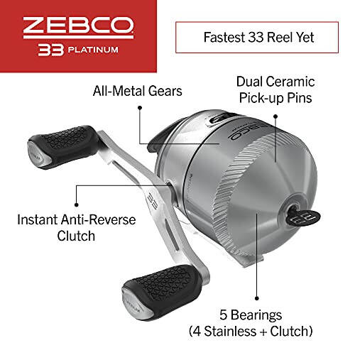 Zebco 33 Platinum Spincast Makarası, 5 Bilyalı Rulman (4 + Debriyaj), Anında Tersine Çevirme Özelliği, Pürüzsüz Kadranlı Ayarlanabilir Sürükleme, Güçlü Tüm Metal Dişliler ve 10 Pound Cajun Misina ile Sarılı - 3