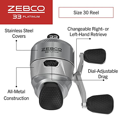 Zebco 33 Platinum Spincast Reel, 5 Ball Bearings (4 + Clutch), Instant Anti-Reverse with a Smooth Dial-Adjustable Drag, Powerful All-Metal Gears and Spooled with 10-Pound Cajun Line - 2