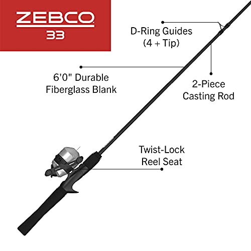 Zebco 33 Spincast Makara ve Olta Seti, 6 Fit 2 Parça Fiberglas Olta, EVA Saplı, Hızlı Ayarlanabilir Tersine Çevrilmeyi Önleyen Makara, Isırık Uyarısıyla, Gümüş/Siyah, 30 - 2