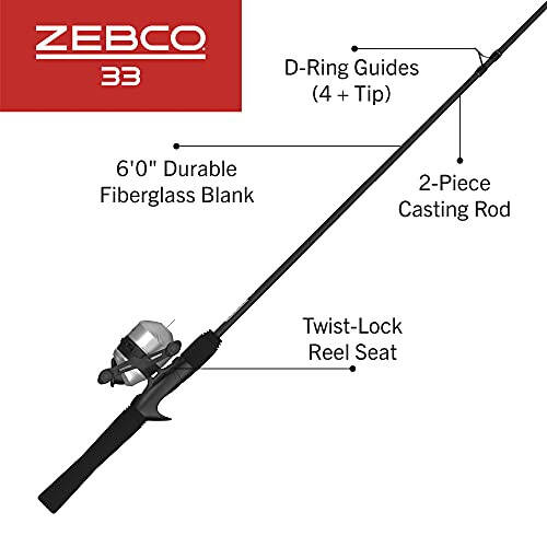 Zebco 33 Spincast Makara ve Olta Seti, 6 Fit 2 Parça Fiberglas Olta, EVA Saplı, Hızlı Ayarlanabilir Tersine Çevrilmeyi Önleyen Makara, Isırık Uyarısıyla, Gümüş/Siyah, 30 - 2