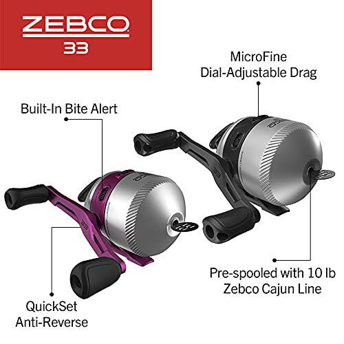 Zebco 33 Spincast Makarası ve 2 Parçalı Olta Seti, 5 Fit 6 İnç Dayanıklı Fiberglas Olta, Hızlı Ayarlanabilir Tersine Çevrilmeyi Önleyen Makara ve Isırık Alarmı - 4