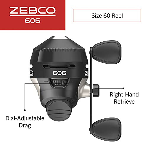 Zebco 606 Spincast Balıkçılık Makarası, Boyut 60 Makara, Sağ El Toplama, 20 Pound Zebco Balıkçılık Misinası ile Önceden Sarılmış, QuickSet Ters Dönüş Önleyici ve Kadranla Ayarlanabilir Sürtünme, Siyah, Midye Ambalajı - 2