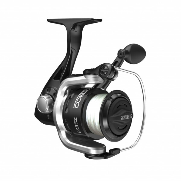 Zebco ZSE20 Spinning Fishing Reel, Size 20 Reel, Changeable Right- or Left-Hand Retrieve, Pre-Spooled with 8-Pound Zebco Fishing Line, Stainless Steel Bail Wire, Black and Silver - 1