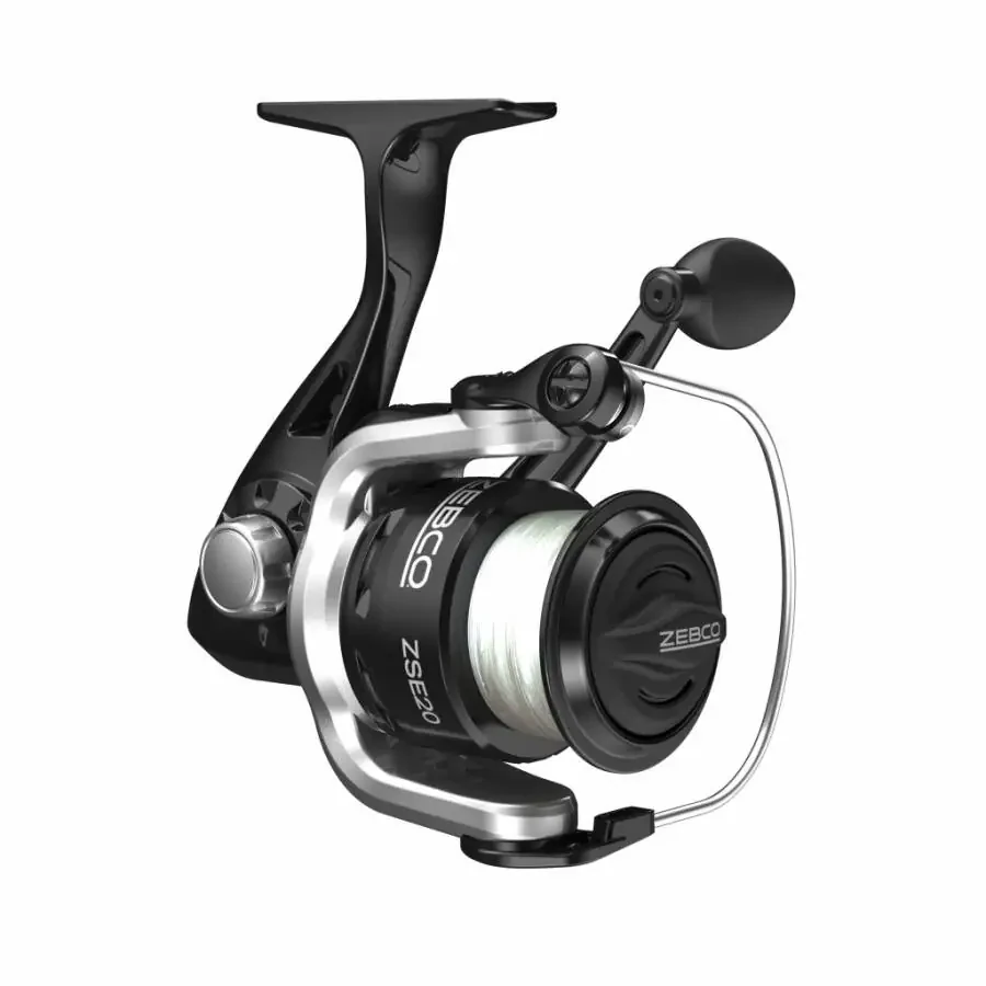 Zebco ZSE20 Spinning Fishing Reel, Size 20 Reel, Changeable Right- or Left-Hand Retrieve, Pre-Spooled with 8-Pound Zebco Fishing Line, Stainless Steel Bail Wire, Black and Silver - 1