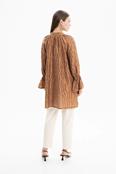 Zebra Desen Bağlamalı Tunik-Hardal - 4