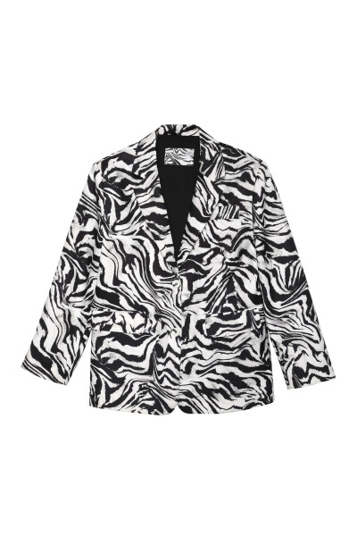 Zebra Desenli Oversize Blazer Ceket Siyah - 6