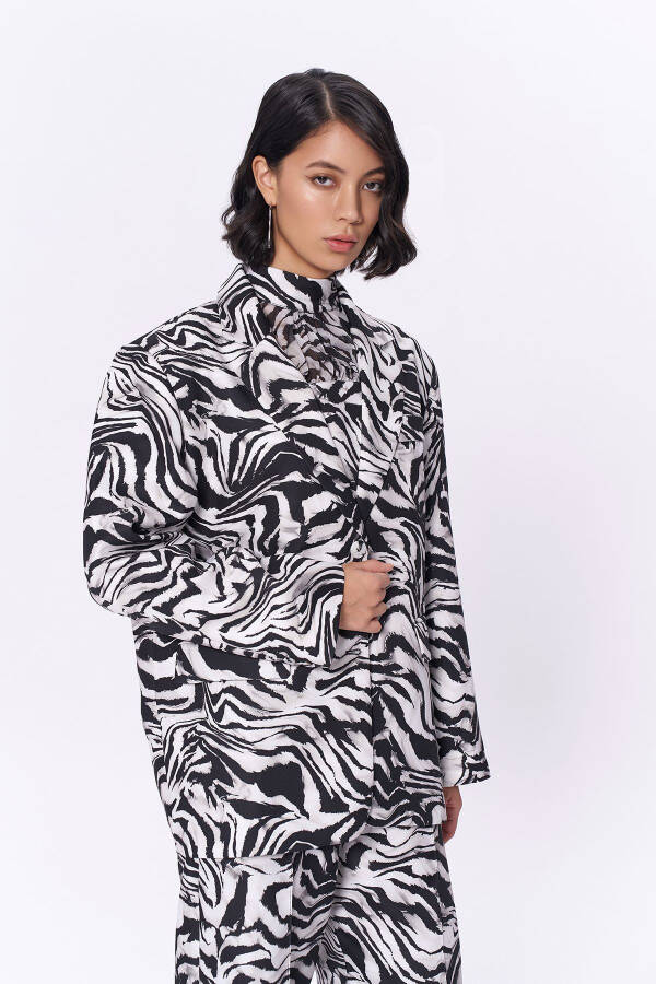 Zebra Desenli Oversize Blazer Ceket Siyah - 4