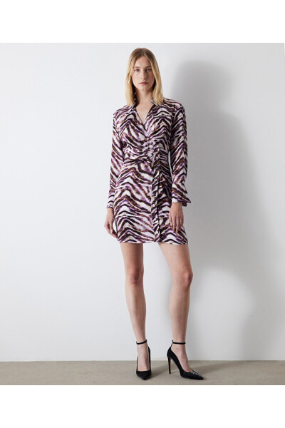 Zebra desen saten elbise - Mor - İPEKYOL