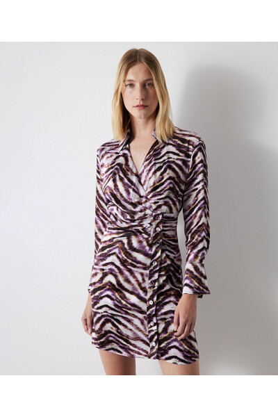 Zebra desen saten elbise - Mor - İPEKYOL (1)