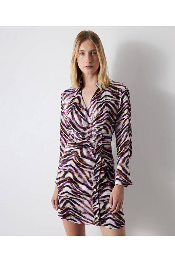 Zebra desen saten elbise - Mor - 2