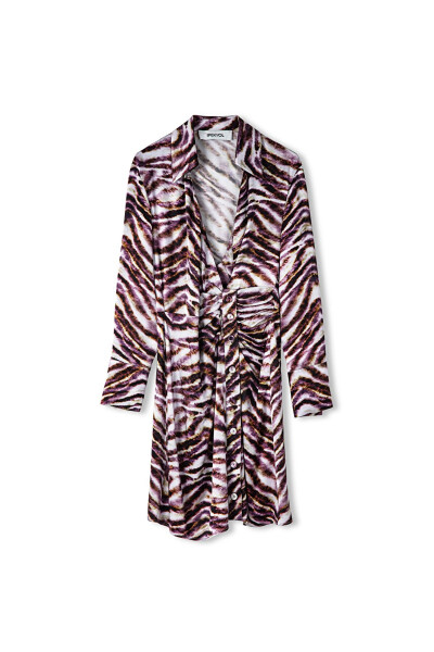 Zebra desen saten elbise - Mor - 3