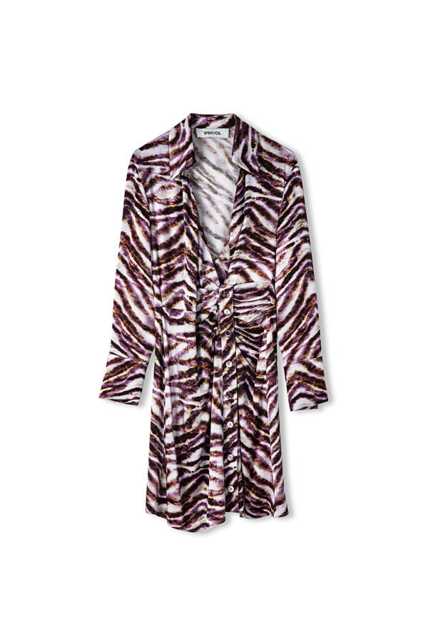 Zebra desen saten elbise - Mor - 3