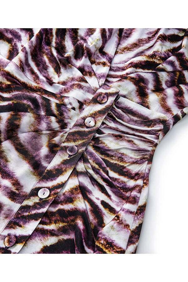 Zebra desen saten elbise - Mor - 4