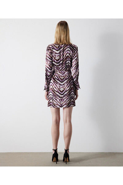 Zebra desen saten elbise - Mor - 6
