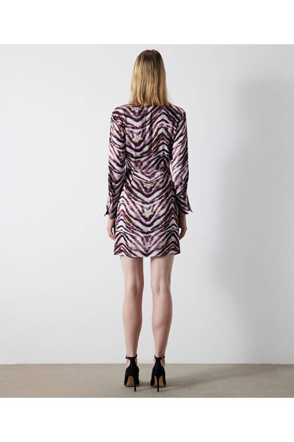 Zebra desen saten elbise - Mor - 6