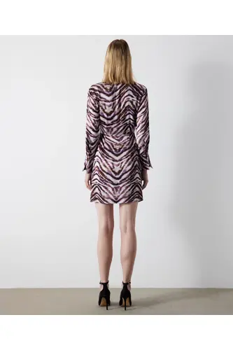 Zebra desen saten elbise - Mor - 6