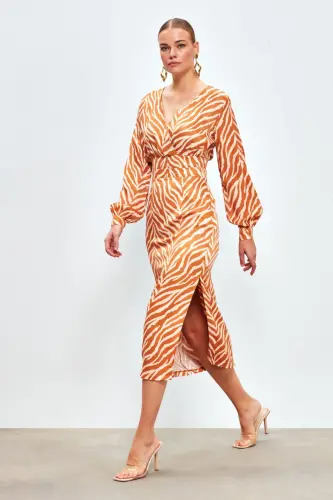 Zebra Desenli Saten Etek - Camel-CAMEL 