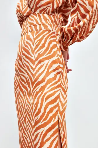 Zebra Desenli Saten Etek - Camel-CAMEL - 6