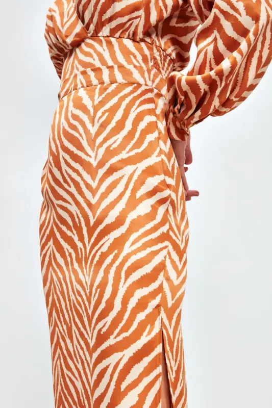 Zebra Desenli Saten Etek - Camel-CAMEL - 6