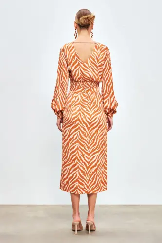 Zebra Desenli Saten Etek - Camel-CAMEL - 7