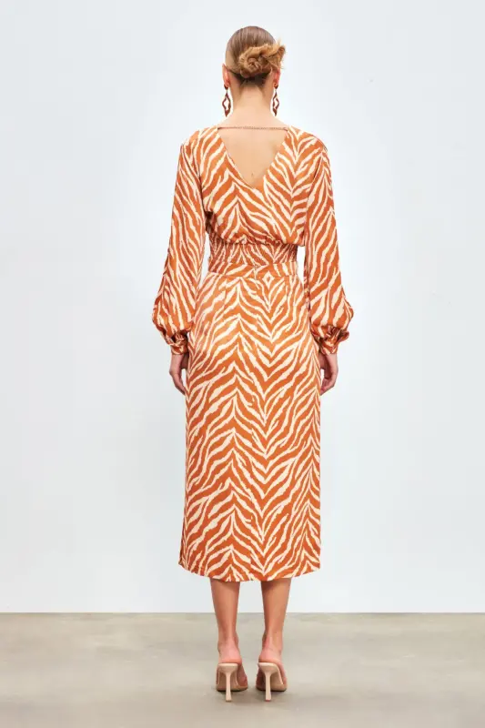 Zebra Desenli Saten Etek - Camel-CAMEL - 7