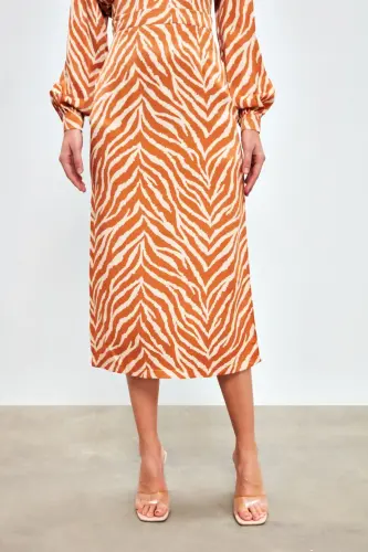 Zebra Desenli Saten Etek - Camel-CAMEL - 5