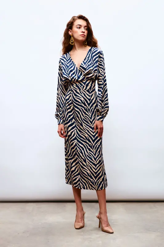 Zebra Desenli Saten Etek - Lacivert-LACİVERT - 4